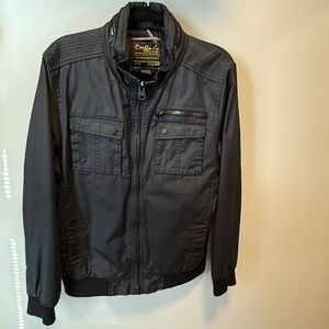 Buffalo David Bitton Men's Black Waxed Cotton Jacket with Concealable Hood; Sz M